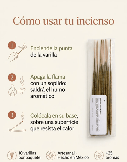 Incienso Varilla Artesanal — más de 25 Aromas · Meditación y Limpieza Energética